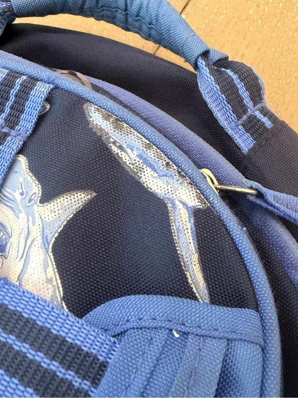 Pottery Barn Kids Navy Blue Sharks Boys Small Mackenzie Backpack “BGN” Initials